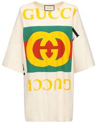 Gucci Oversize Printed Cotton T-shirt Dress - Yellow