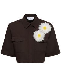 MSGM - Cotton Blend Crop Shirt - Lyst