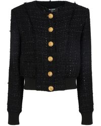 Balmain - Cotton Blend Tweed Jacket - Lyst