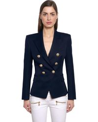 Balmain Blazer Doppiopetto In Twill Di Lana - Blu