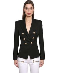 Balmain Blazer Doppiopetto In Twill Di Lana - Nero