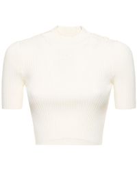 Courreges - Shoulder Snaps Rib Knit Crop Sweater - Lyst