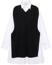 Maison Margiela - Cotton Poplin & Knit Mini Shirt Dress - Lyst