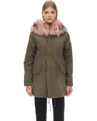Mr & Mrs Italy Midi Cotton Canvas Parka W/ Fur Detail - Green