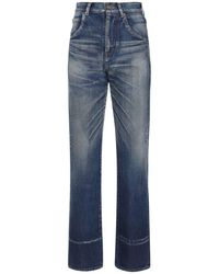 Saint Laurent Jean Droit En Denim De Coton - Bleu