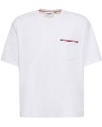 Thom Browne - Cotton Jersey T-Shirt With Striped Trim - Lyst