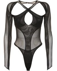 Mugler - Stretch Tulle Cross Collar Bodysuit - Lyst