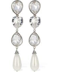 Alessandra Rich - Crystal Earrings W/ Faux Pearl Pendants - Lyst
