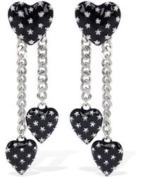Womens Mens Jewellery Mens Earrings and ear cuffs Alessandra Rich Crystal Bow Drop Clip-on Earrings in Silver Metallic 