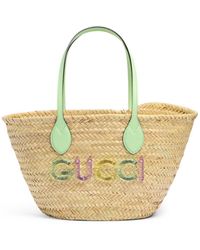 Gucci - Small Raffia Tote Bag W/ Logo - Lyst