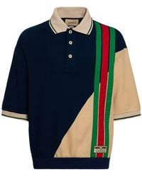 Gucci - Logo-patch Striped Wool And Cotton-blend Polo Shirt - Lyst