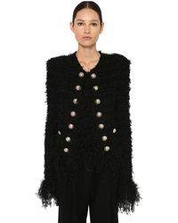Balmain Giacca Cropped In Tweed - Nero