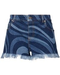 Emilio Pucci - Marmo Print Stretch Denim Mini Shorts - Lyst