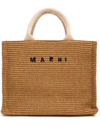 Marni - Damen Kleine Ledertasche Mit Raffiaeffekt Mit Logo - Lyst