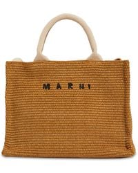 Marni - Petit sac cabas imitation raphia à logo - Lyst