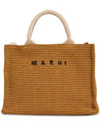 Marni - Small Logo Raffia Effect Tote Bag - Lyst