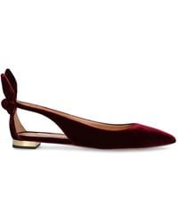 Aquazzura - 10Mm Bow Tie Velvet Flat Shoes - Lyst