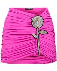 David Koma - Ruched Mini Skirt W/ Rose - Lyst