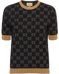 Gucci - GG-logo Lame' Cotton Jacquard Knit Sweater - Lyst