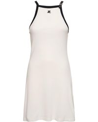 Courreges - Buckle Contrast Cotton Mini Dress - Lyst