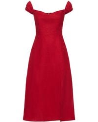 Reformation - Bridgton Off-Shoulder Linen Midi Dress - Lyst