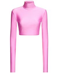 ANDAMANE - Shiny Lycra Crop Turtlenck Top - Lyst