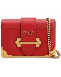 Prada Kleine Schultertasche Aus Leder "cahier" - Rot