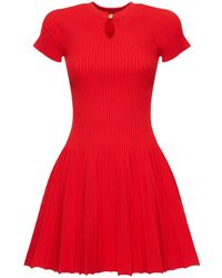 Balmain - Pleated Knit Short Sleeve Mini Dress - Lyst