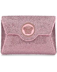 Versace - Mini Umschlagsclutch Aus Satin Mit Kristallen - Lyst