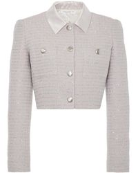 Alessandra Rich - Sequined Tweed Cropped Jacket W/ Collar - Lyst