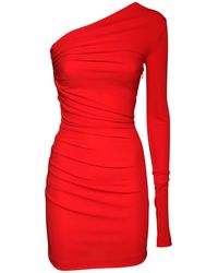 DSquared² Draped One Shoulder Crepe Viscose Dress - Red
