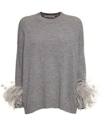 Valentino - Wool Knit Sweater W/feathers - Lyst
