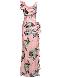 Alessandra Rich - Rose Print Silk Satin Evening Dress - Lyst
