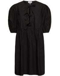 Ganni - Tie String Cotton Poplin Mini Dress - Lyst