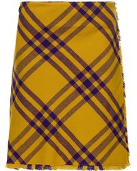 Burberry - Check Knit Pleated Midi Skirt - Lyst