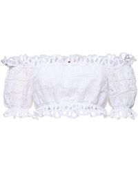 Ermanno Scervino - Femme Crop Top À Col Bardot En Coton Mélangé - Lyst