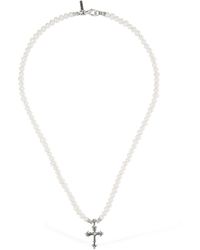 Emanuele Bicocchi Collier chaîne avec perles et pendentif croix - Blanc