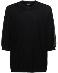 Zegna - 3/4 Sleeve Wool Crewneck Sweater - Lyst