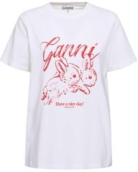 Ganni - Bunnies Basic Jersey Relaxed T-Shirt - Lyst
