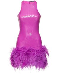 David Koma - Donna Vestito Con Paillettes E Piume - Lyst