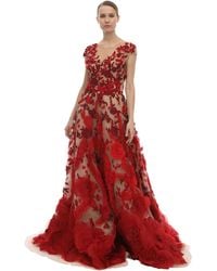 Marchesa Robe En Tulle Et Organza De Soie - Rouge