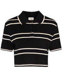 Saint Laurent - Cropped Striped Cotton-piqué Polo Shirt - Lyst