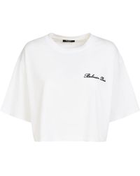 Balmain - Signature Logo Cotton Crop T-Shirt - Lyst