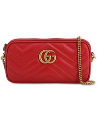 Gucci Schultertasche Aus Leder "gg Marmont 2.0" - Rot