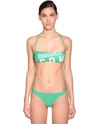 DSquared² Bandeau-bikinioberteil Aus Lycra Mit Druck - Grün