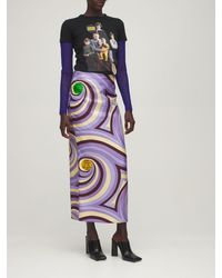 Raf Simons Printed Silk Straight Skirt - Purple