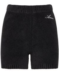 Amiri - Shorts vita alta in maglia a costine / logo - Lyst