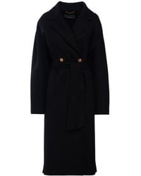 Versace - Belted Double Wool Midi Coat - Lyst