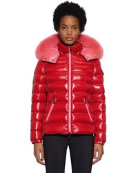 Moncler Bady Nylon Laqué Down Jacket W/ Fur - Red