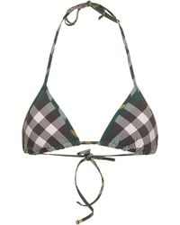 Burberry - Haut de bikini triangle en lycra à carreaux - Lyst
